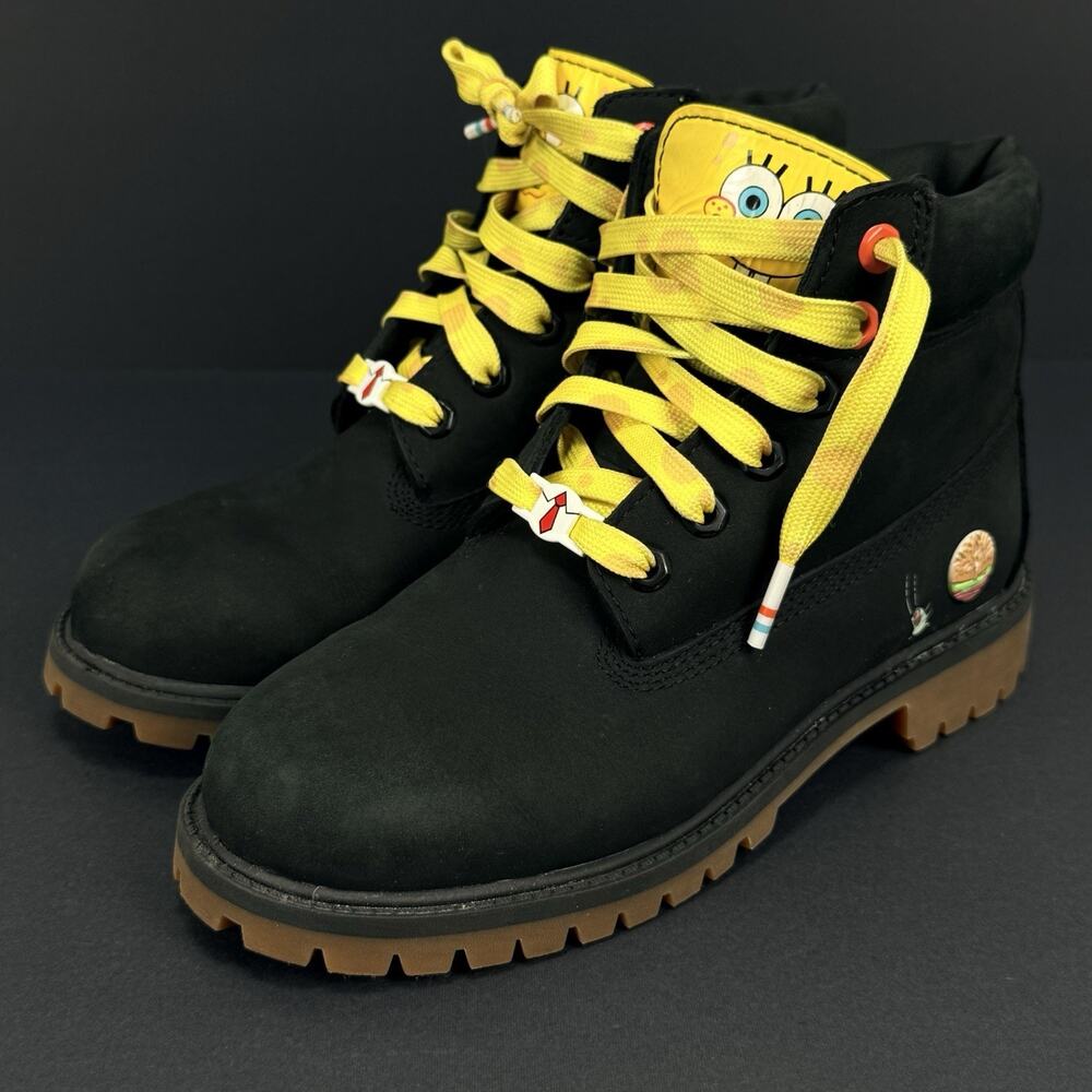 Timberland x SpongeBob SquarePants Black Nubuck Boots Size 2 Boys Youth Kids